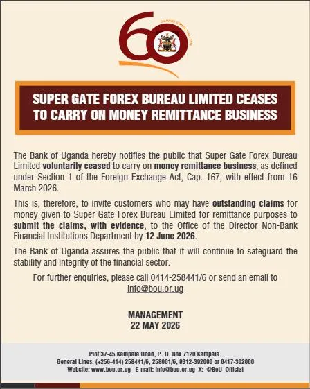 Super Gate Forex Bureau Limited Ceases to Carry on...